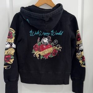 Rare 2000s Disney Mickey Mouse Double Zip Hoodie Rose Embroidery Size large